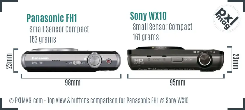 Panasonic FH1 vs Sony WX10 top view buttons comparison