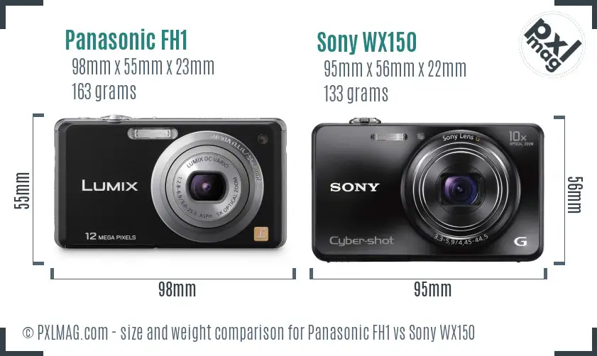 Panasonic FH1 vs Sony WX150 size comparison