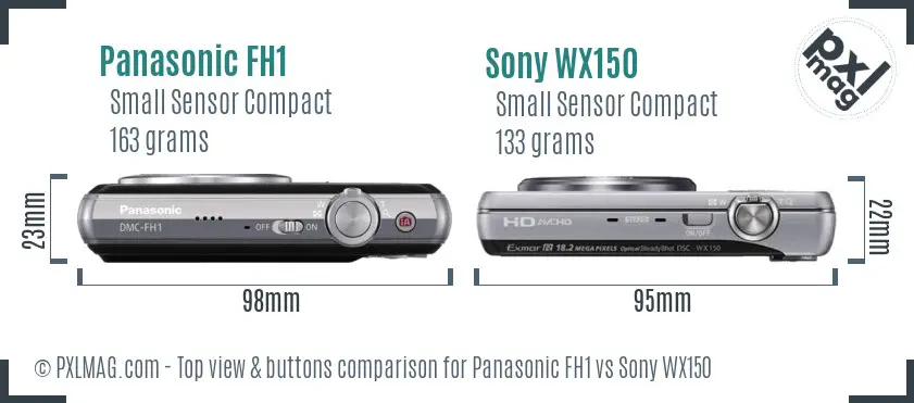Panasonic FH1 vs Sony WX150 top view buttons comparison
