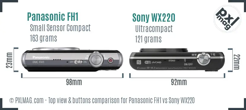 Panasonic FH1 vs Sony WX220 top view buttons comparison