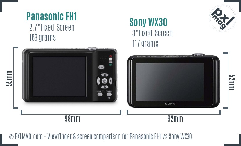 Panasonic FH1 vs Sony WX30 Screen and Viewfinder comparison