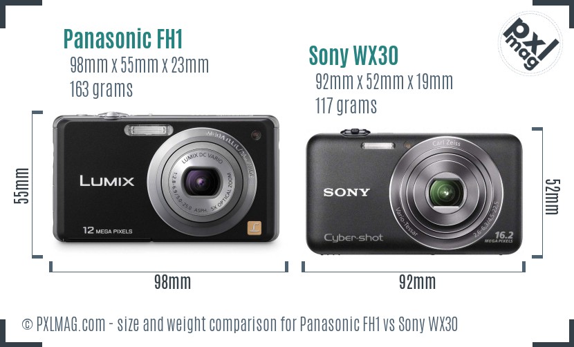 Panasonic FH1 vs Sony WX30 size comparison