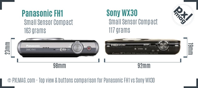 Panasonic FH1 vs Sony WX30 top view buttons comparison