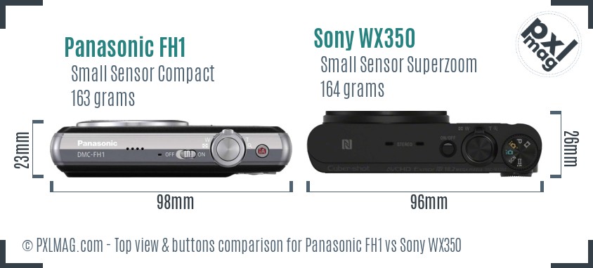 Panasonic FH1 vs Sony WX350 top view buttons comparison