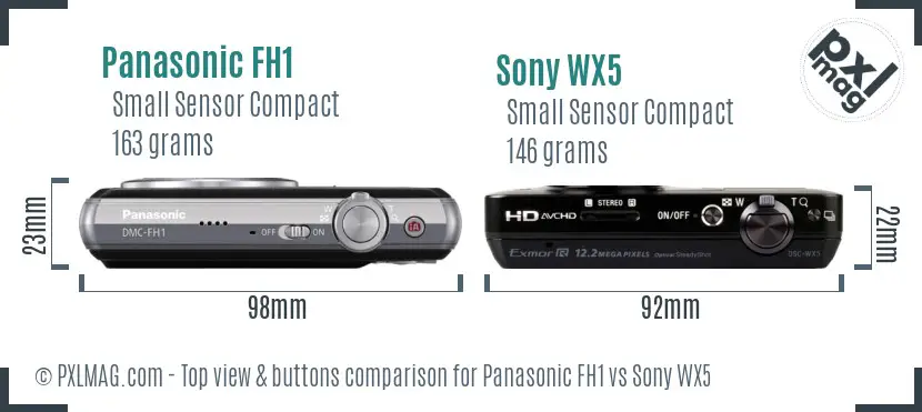 Panasonic FH1 vs Sony WX5 top view buttons comparison