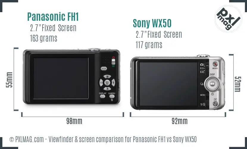 Panasonic FH1 vs Sony WX50 Screen and Viewfinder comparison