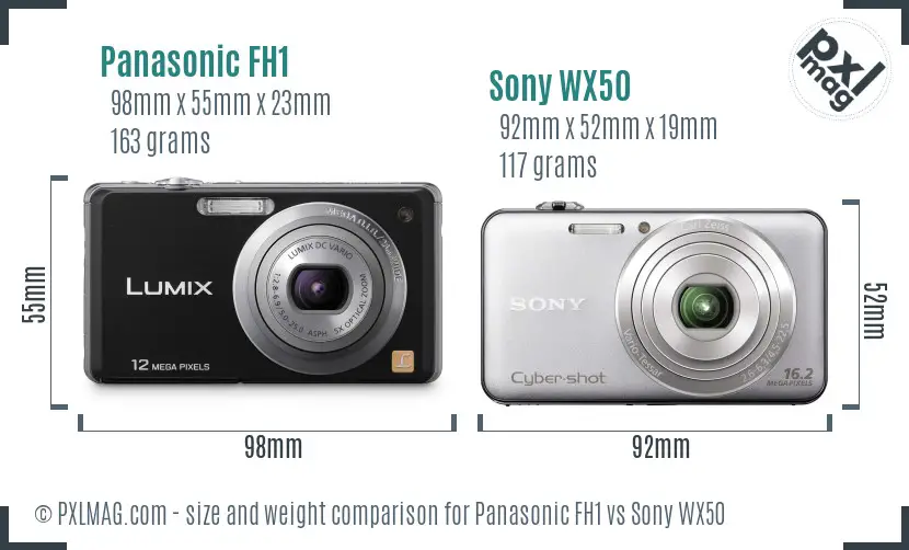 Panasonic FH1 vs Sony WX50 size comparison