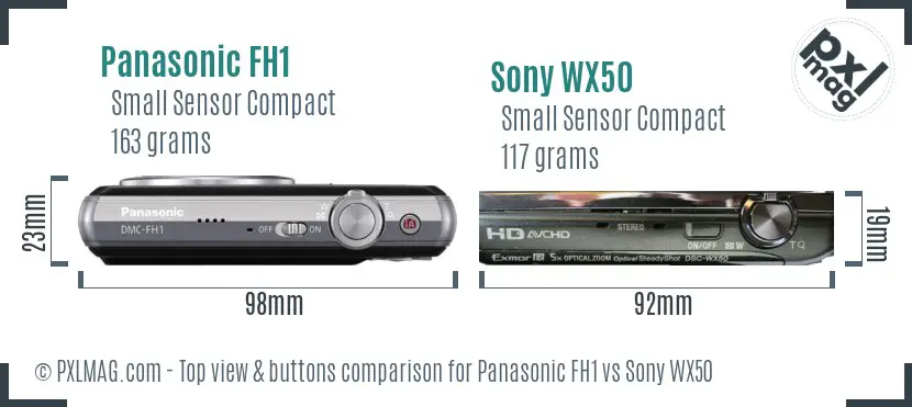 Panasonic FH1 vs Sony WX50 top view buttons comparison