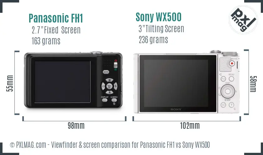 Panasonic FH1 vs Sony WX500 Screen and Viewfinder comparison