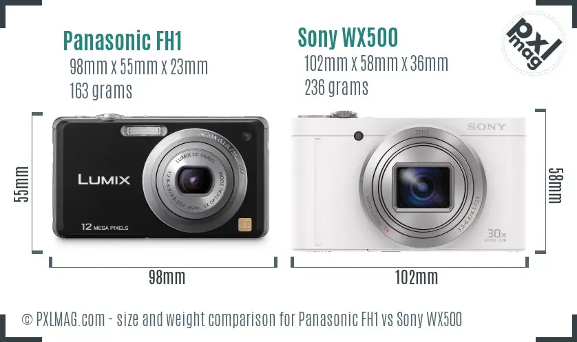 Panasonic FH1 vs Sony WX500 size comparison
