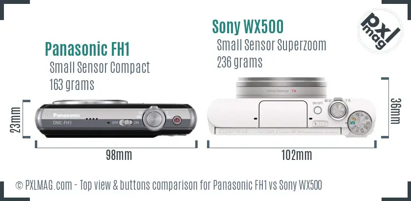 Panasonic FH1 vs Sony WX500 top view buttons comparison