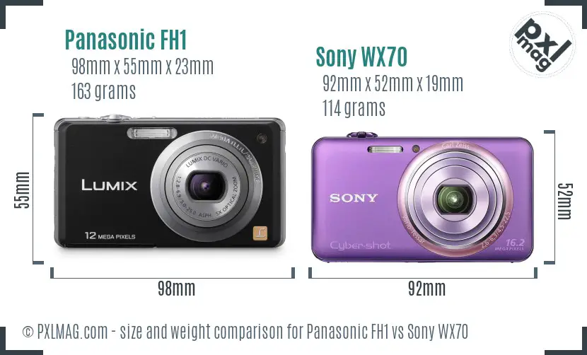Panasonic FH1 vs Sony WX70 size comparison