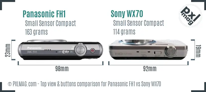 Panasonic FH1 vs Sony WX70 top view buttons comparison