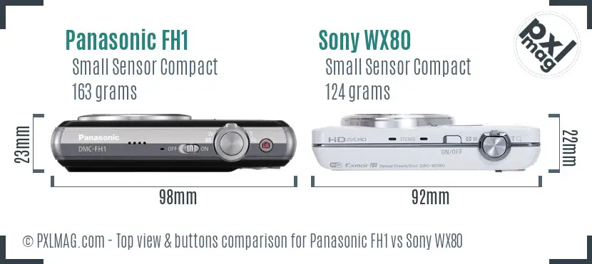 Panasonic FH1 vs Sony WX80 top view buttons comparison