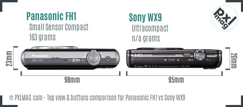 Panasonic FH1 vs Sony WX9 top view buttons comparison Panasonic FH1 vs Sony WX9 top view buttons comparison