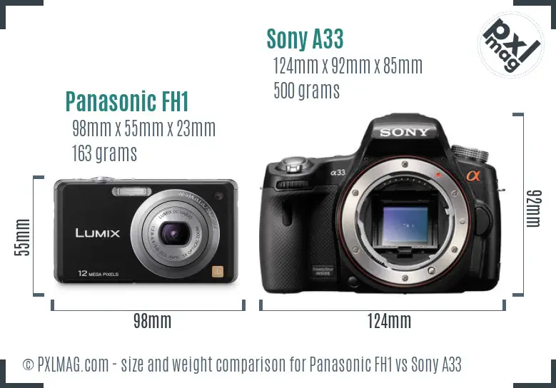 Panasonic FH1 vs Sony A33 size comparison