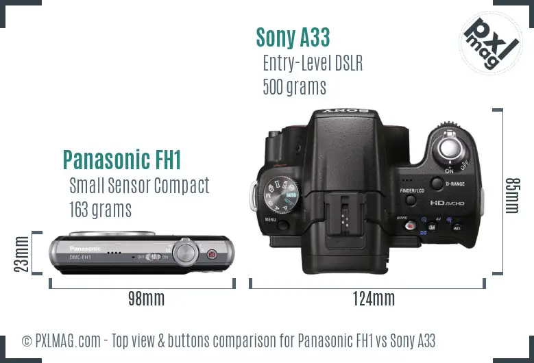 Panasonic FH1 vs Sony A33 top view buttons comparison