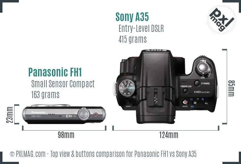 Panasonic FH1 vs Sony A35 top view buttons comparison