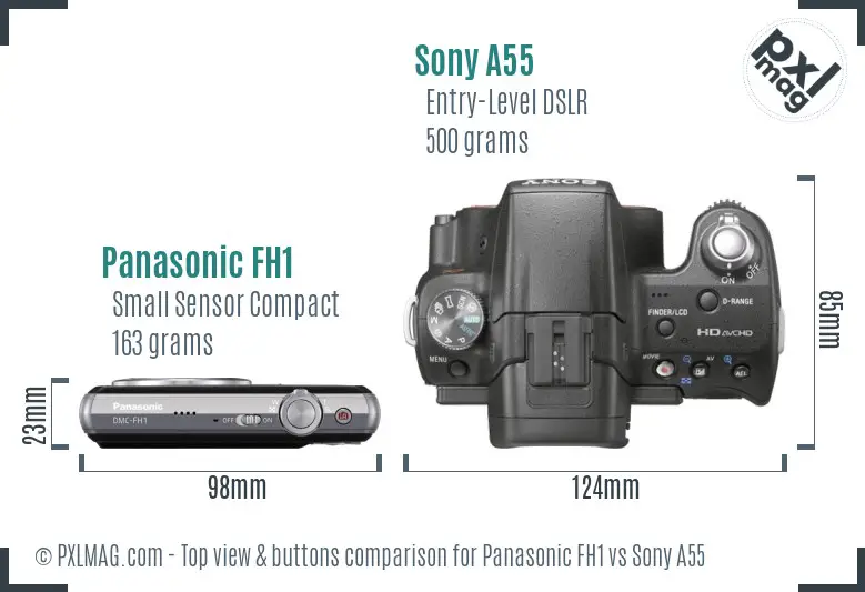 Panasonic FH1 vs Sony A55 top view buttons comparison