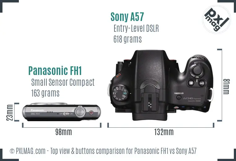 Panasonic FH1 vs Sony A57 top view buttons comparison