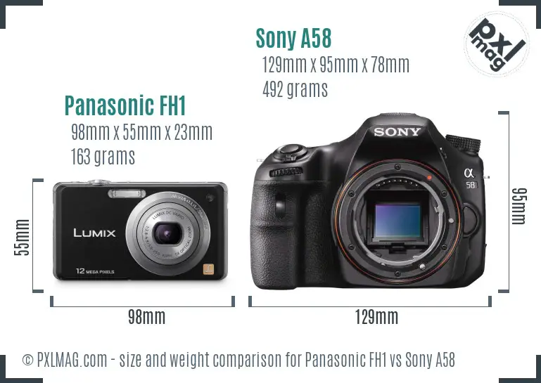 Panasonic FH1 vs Sony A58 size comparison