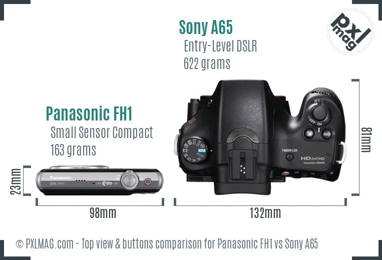 Panasonic FH1 vs Sony A65 top view buttons comparison