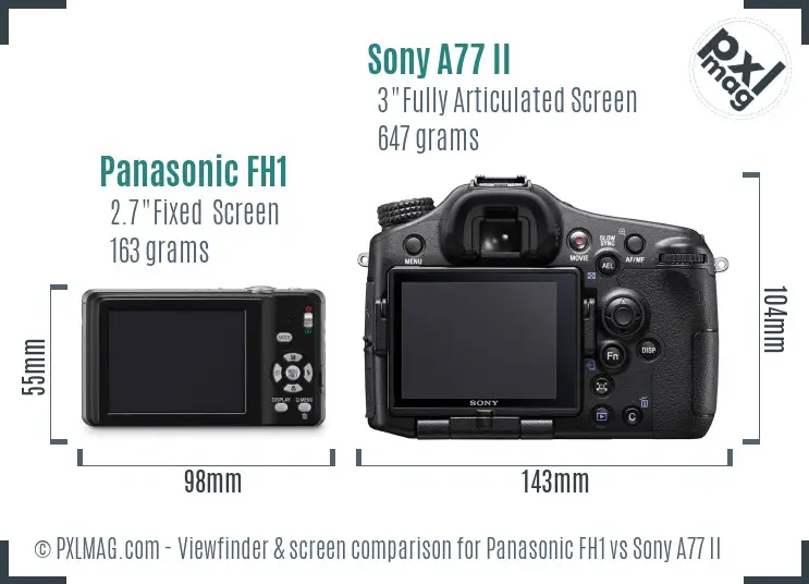 Panasonic FH1 vs Sony A77 II Screen and Viewfinder comparison