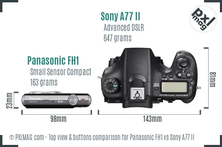 Panasonic FH1 vs Sony A77 II top view buttons comparison