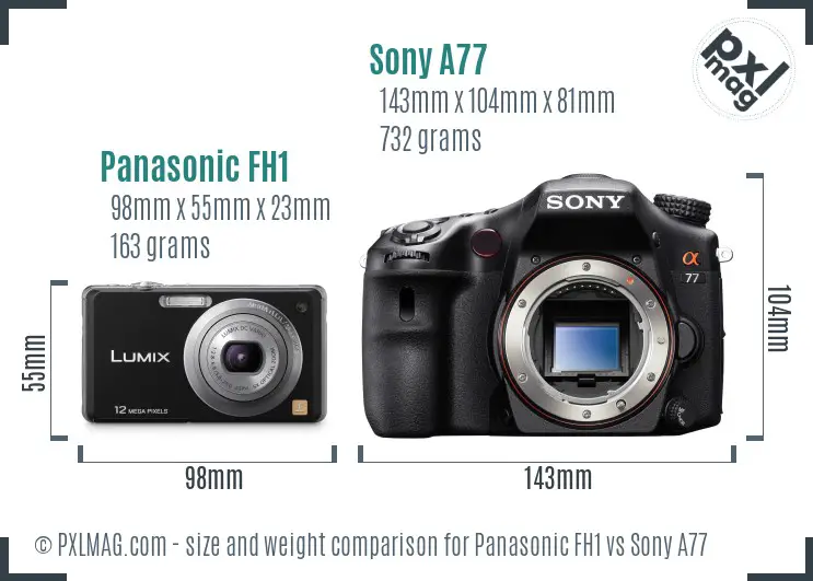 Panasonic FH1 vs Sony A77 size comparison