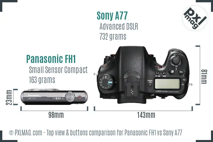 Panasonic FH1 vs Sony A77 top view buttons comparison