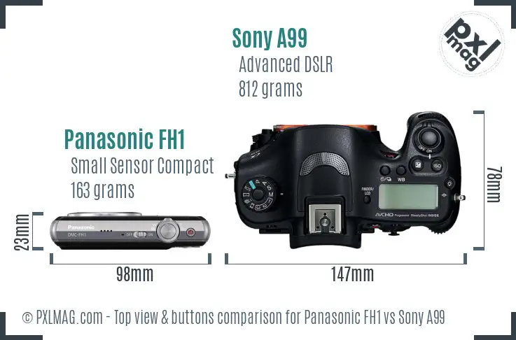Panasonic FH1 vs Sony A99 top view buttons comparison