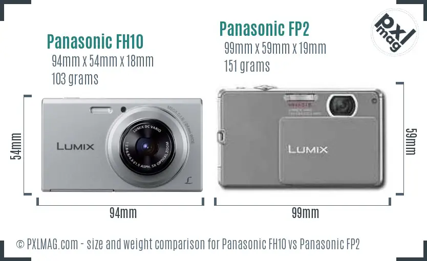 Panasonic FH10 vs Panasonic FP2 size comparison