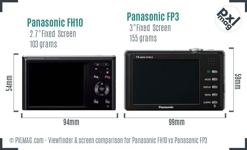 Panasonic FH10 vs Panasonic FP3 Screen and Viewfinder comparison