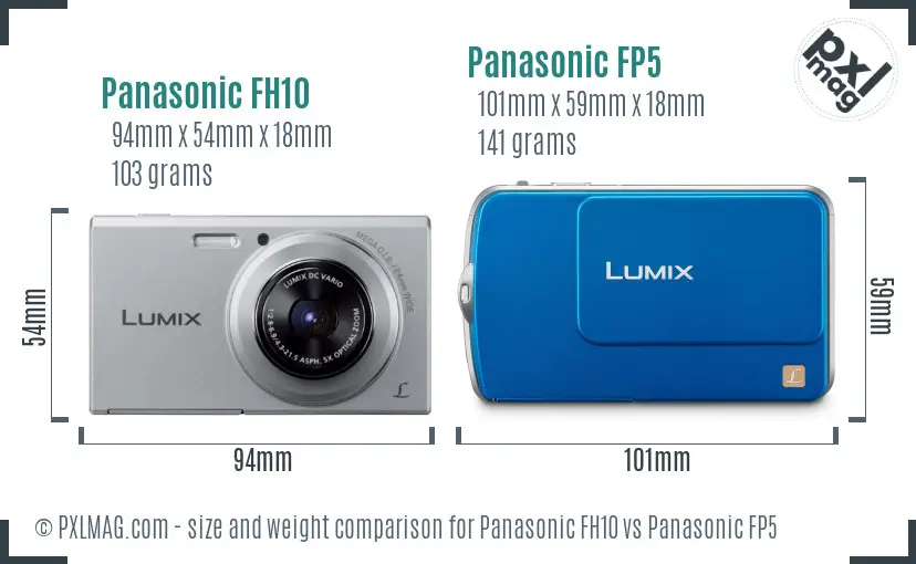Panasonic FH10 vs Panasonic FP5 size comparison