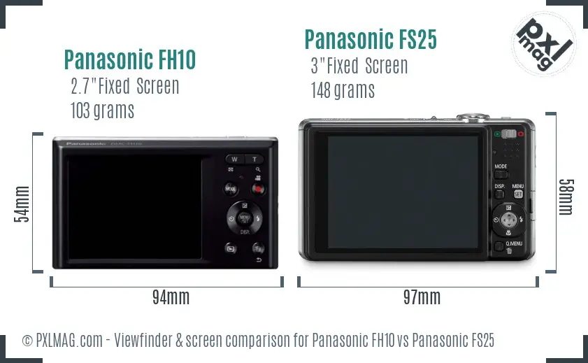Panasonic FH10 vs Panasonic FS25 Screen and Viewfinder comparison