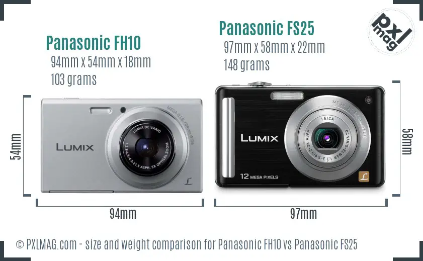 Panasonic FH10 vs Panasonic FS25 size comparison