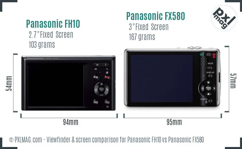 Panasonic FH10 vs Panasonic FX580 Screen and Viewfinder comparison