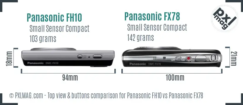 Panasonic FH10 vs Panasonic FX78 top view buttons comparison