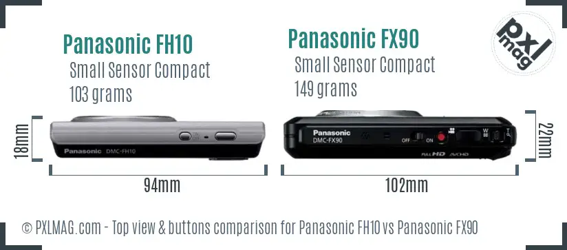Panasonic FH10 vs Panasonic FX90 top view buttons comparison