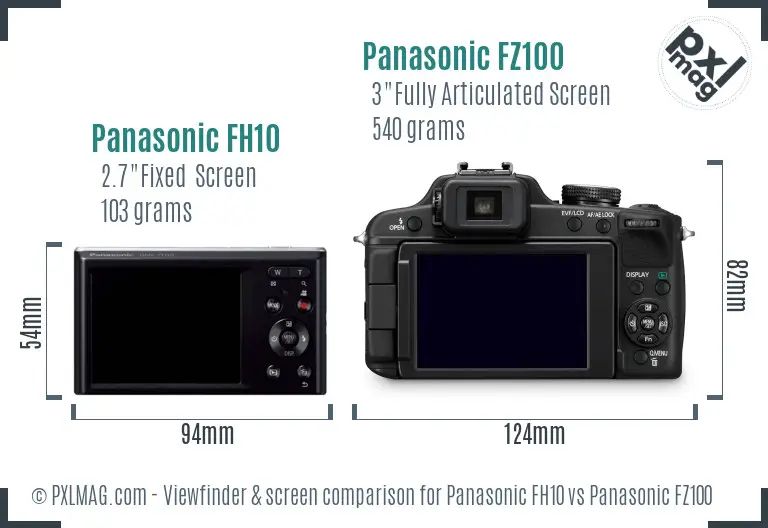 Panasonic FH10 vs Panasonic FZ100 Screen and Viewfinder comparison