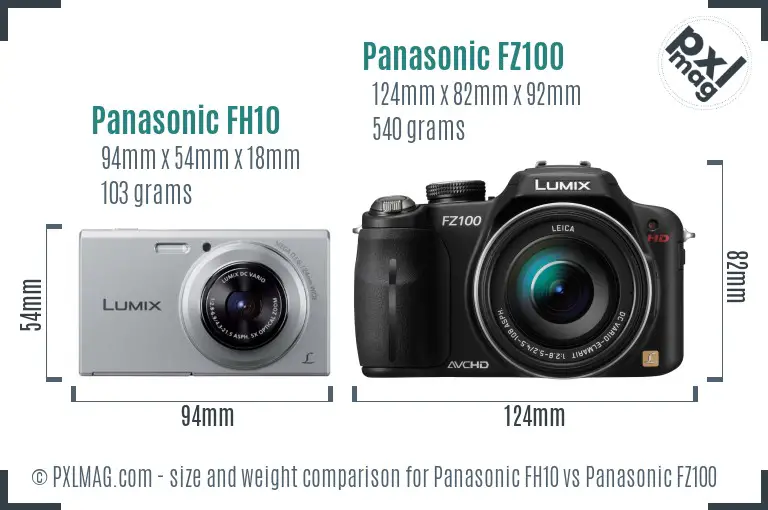 Panasonic FH10 vs Panasonic FZ100 size comparison