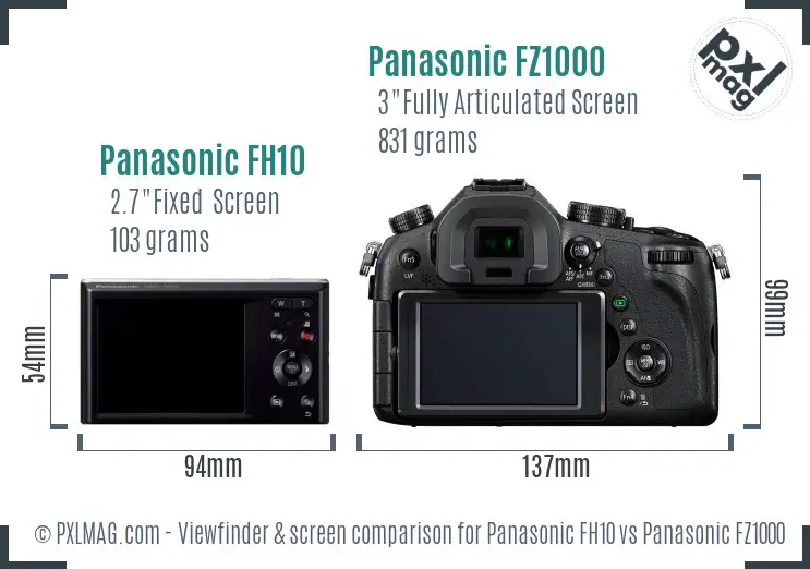 Panasonic FH10 vs Panasonic FZ1000 Screen and Viewfinder comparison Panasonic FH10 vs Panasonic FZ1000 Screen and Viewfinder comparison