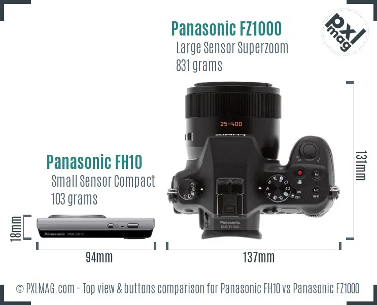 Panasonic FH10 vs Panasonic FZ1000 top view buttons comparison Panasonic FH10 vs Panasonic FZ1000 top view buttons comparison
