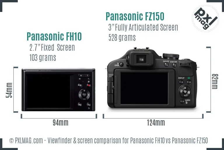 Panasonic FH10 vs Panasonic FZ150 Screen and Viewfinder comparison