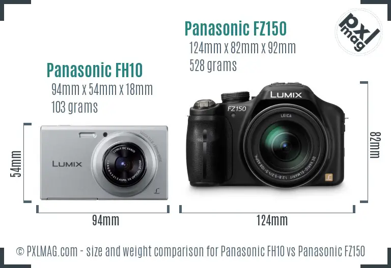 Panasonic FH10 vs Panasonic FZ150 size comparison