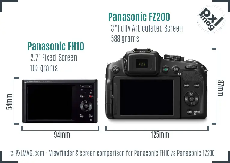 Panasonic FH10 vs Panasonic FZ200 Screen and Viewfinder comparison