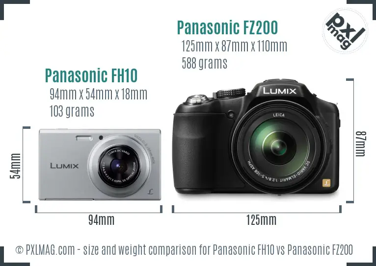 Panasonic FH10 vs Panasonic FZ200 size comparison