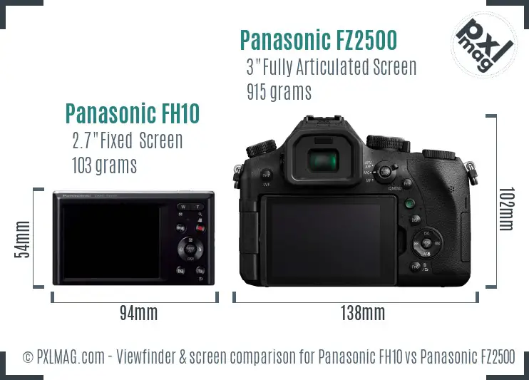 Panasonic FH10 vs Panasonic FZ2500 Screen and Viewfinder comparison