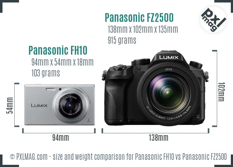 Panasonic FH10 vs Panasonic FZ2500 size comparison