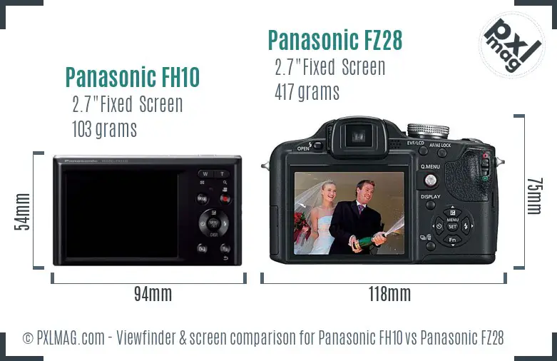 Panasonic FH10 vs Panasonic FZ28 Screen and Viewfinder comparison